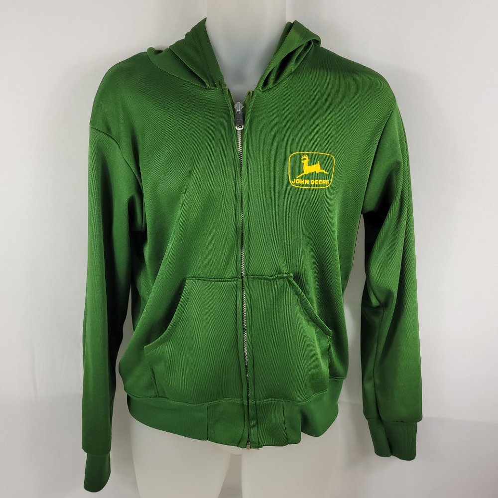 John Deere Vintage Hoodie Full Zip Hooded Shirt Sweater Green Mens size Medium